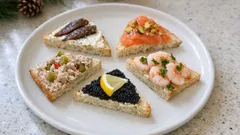 火を使わないクリスマス前菜:食パンで作る5種のタルティーヌ(彩りフィンガーフード)