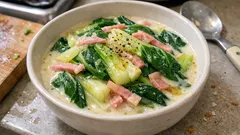 フライパンひとつでやさしいコク。チンゲン菜の豆乳クリーム煮(ハム入り)の作り方