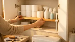 トイレ収納棚の「上の空き」を解消する100均×突っ張り棒DIYで中段を作る方法