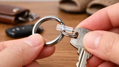 固い二重リングに鍵をスッと通す方法、ストロー1本で指先が痛くならない